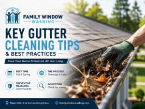 Professional gutter cleaning service in Naperville IL by Family Window Washing.