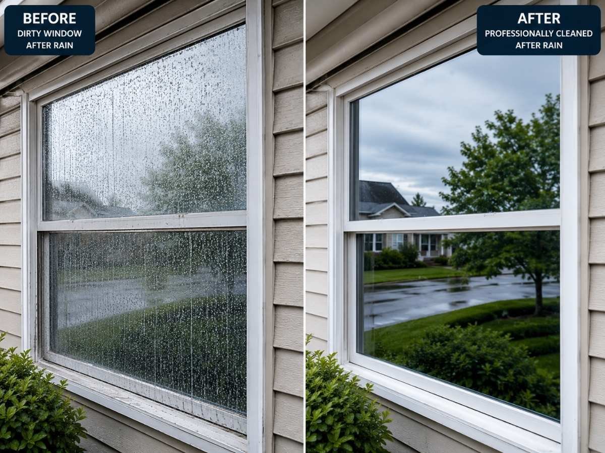 Does Rain Make Windows Dirty comparison before and after professional window cleaning