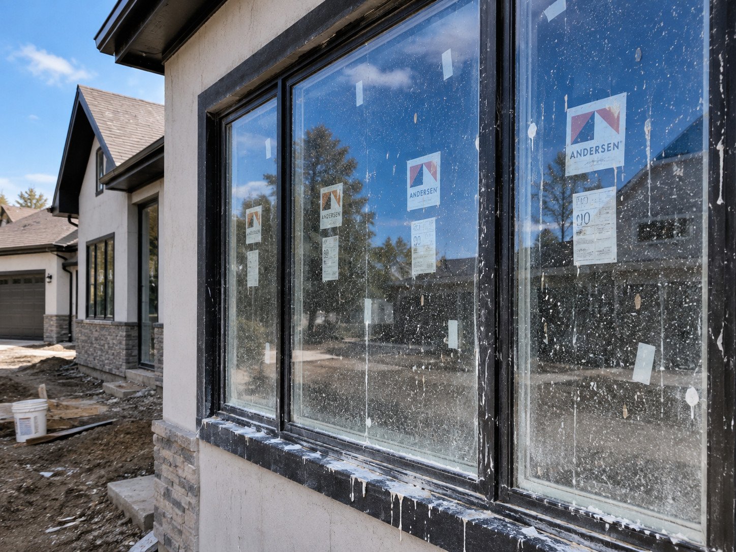 Post-construction window cleaning for construction dust and debris on new residential windows