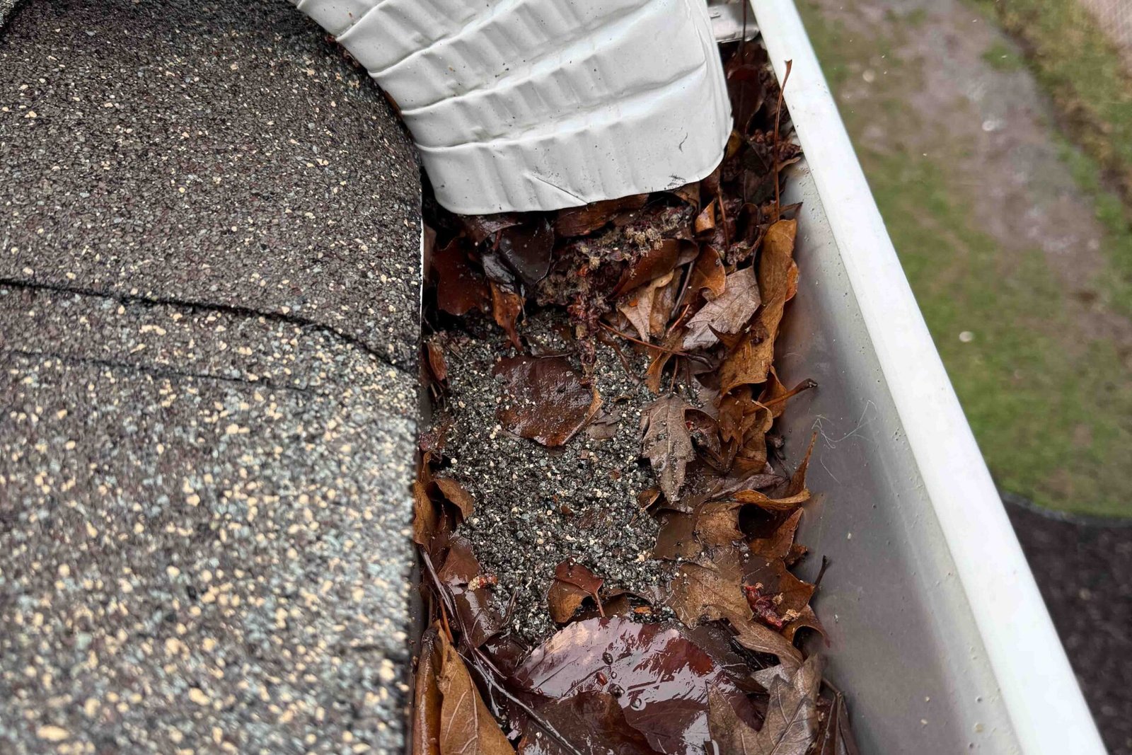 1. Gutter guards removed to clear trapped leaves and debris at a Naperville home.